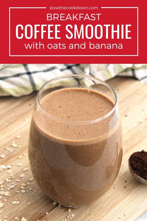 This breakfast coffee smoothie is made with oats and banana and is a high protein and fiber drink. Made with no added artificial sugar, this drink is easy to make vegan and is ready in 5 minutes. Perfect for a quick and healthy breakfast and can be made with instant or brewed coffee. #coffeesmoothie #breakfastsmoothie #coffeeandbananasmoothie Stomach Smoothie, Healthy Coffee Smoothie Recipes, High Protein Breakfast Smoothies, Fiber Drink, Walnut Smoothie, Coffee Smoothie Healthy, Smoothie With Banana, Coffee Breakfast Smoothie, Protein Breakfast Smoothie