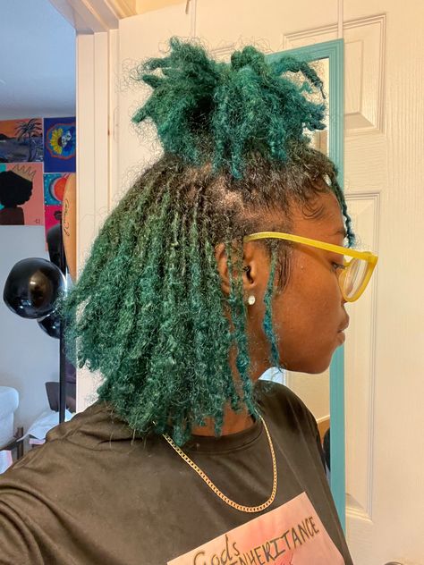 Color Tips On Locs, Teenage Stage Locs, Locs Hairstyles For Women With Color, Green Dreadlocks Black Women, Natural Locs With Color, Small Locs For Black Women, Cute Loc Colors, Locs Hairstyles For Women Color, Loc Color Ideas Black Women Ombre