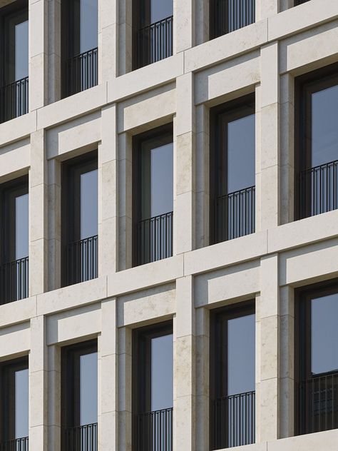 Wilmersdorfer Straße » Max Dudler Grid Facade, Modern Classical Architecture, Max Dudler, Natural Stone Cladding, Hotel Facade, Sport Center, Facade Architecture Design, Classic House Exterior, Classic Building