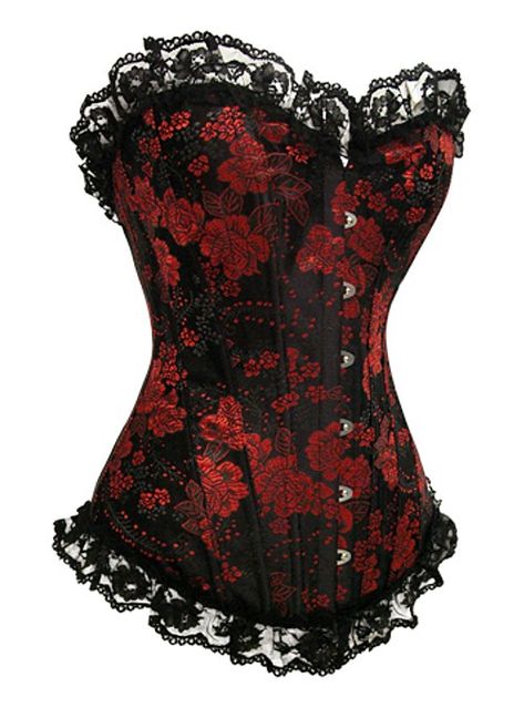 Corset bordado + flores y hojas Moda Steampunk, Mode Editorials, Costume Noir, Robes Vintage, Steampunk Corset, Red Corset, Corset Fashion, Floral Corset, Gothic Corset