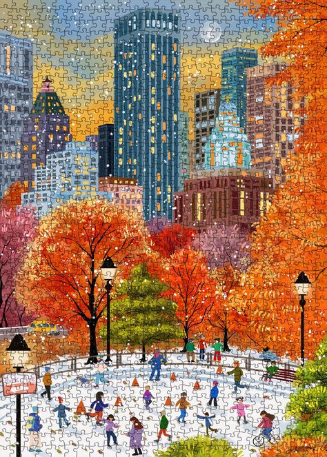 PRICES MAY VARY. THE PACKAGE INCLUDES - The central park puzzle (Size after finished: 27.5 x 19.7in ), a high quality sturdy packing box and a colorful poster，puzzles 1000 pieces for adults, each piece of the puzzle has letters at the back. FALL IN NEW YORK CENTRAL PARK PUZZLE - This beautiful and vibrant puzzle art piece will take you into fall and winter in Central Park, making it a great gift for puzzle lovers who love fall and winter, travel, and art! MADE FROM ECO-FRIENDLY MATERIALS -The pu Fall In New York, Winter Collage, New York Central Park, Big Puzzles, Winter Artwork, Art Puzzle, Colorful Poster, Vintage Christmas Images, New York Central