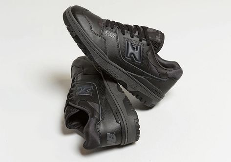 New Balance 550 "Triple Black" now available online New Balance Kids, Slide On Sneakers, Grey New Balance, Shoes New Balance, Athleisure Sneakers, New Balance Black, Pink Running Shoes, Baby Shoe Sizes, Red Sneakers