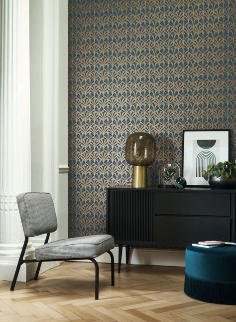 Trends & Inspiration | James Dunlop Textiles Casadeco Wallpaper, Snug Room, Trellis Wallpaper, Motif Art Deco, Patterned Bedding, Small Palms, Art Deco Movement, Simple Furniture, Neutral Interiors