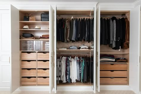 7ft Closet Ideas, Shallow Closet Ideas, Wardrobe Closet Design, Pretty Storage Boxes, Craft Room Closet, How To Organize Your Closet, Bedroom Built In Wardrobe, Custom Closet Design, No Closet Solutions