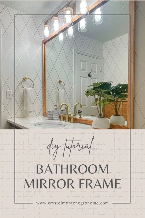 Looking for the perfect DIY project to upgrade your bathroom? This Easy and Elegant DIY Bathroom Mirror Frame by Crystel Montenegro Home is the answer!Transform your space in a matter of hours, and create a stunning focal point! Diy Wood Mirror Frame Bathroom, Frame Bathroom Mirror Diy, Bathroom Mirror Frames, Diy Bathroom Mirror Frame, Diy Bathroom Mirror, Louisiana House, Diy Mirror Frame, Frame Tutorial, Bathroom Mirrors Diy