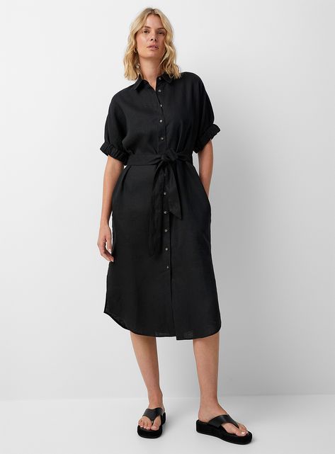 A Person Standing, Black Linen Shirt, Trendy Dresses Summer, Linen Shirt Dress, Print Dresses, Organic Linens, Black Linen, Pure Linen, Modern Fashion