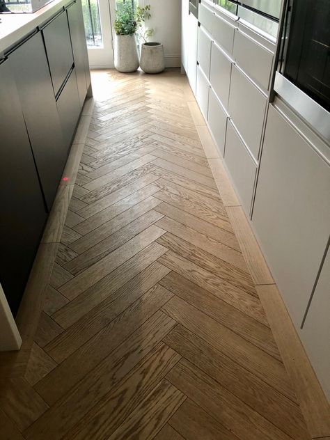 Chevron Engineered Wood Floor, Oak Parquet Flooring Kitchen, Engineered Hardwood Flooring Herringbone, Parquet Herringbone Floor, Engineered Herringbone Floor, Small Kitchen Herringbone Floor, Herringbone Flooring Hallway, Kitchen Parquet Flooring, Herringbone Parquet Flooring