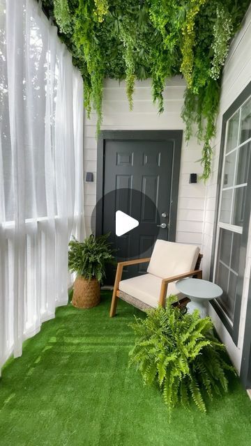 My Ugly Apartment - DIY & Decor | Atlanta on Instagram: "This balcony makeover 🤩  #balconydecor #balconydesign #balconyideas #apartmentbalcony #apartmentdecor #apartmentinspo   DISCLAIMER:  This is not practical for everyone. My balcony has specific conditions that make this suitable for me. For example, when it rains I can sit out here and enjoy the sound of the rain because it barely gets wet. The curtains are specifically made for outdoors and get damp at best when there’s heavy rain. My upstairs neighbors don’t have pets and barely use their balcony. And because of where my balcony is on the property wind only blows the curtains a little bit and doesn’t affect anything else. Finally, all of this is removable." Balcony Makeover Diy, Rain Curtain, Balcony Curtains, Balcony Makeover, Apartment Balcony Garden, Apartment Diy, Diy Apartment Decor, Sit Out, Diy Makeover