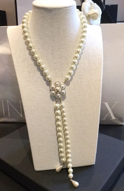 CHANEL Camellia Pendant Necklace Cream Pearl Bubble Fringe Gold Chain Dangle NIB Pearl Fringe, Bridal Necklaces, Necklace With Pearl, Chanel Camellia, Chanel Necklace, Vintage Jewelry Crafts, Chanel Chanel, Pearl Cream, Chanel Vintage