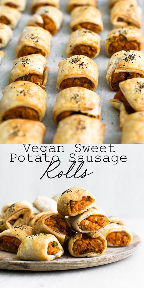 Puff Pastry Vegan, Sweet Potato Sausage, Vegan Diner, Vegan Sausage Rolls, Tea Pattern, Potato Sausage, Carnival Design, Honeymoon Photography, Potato Rolls