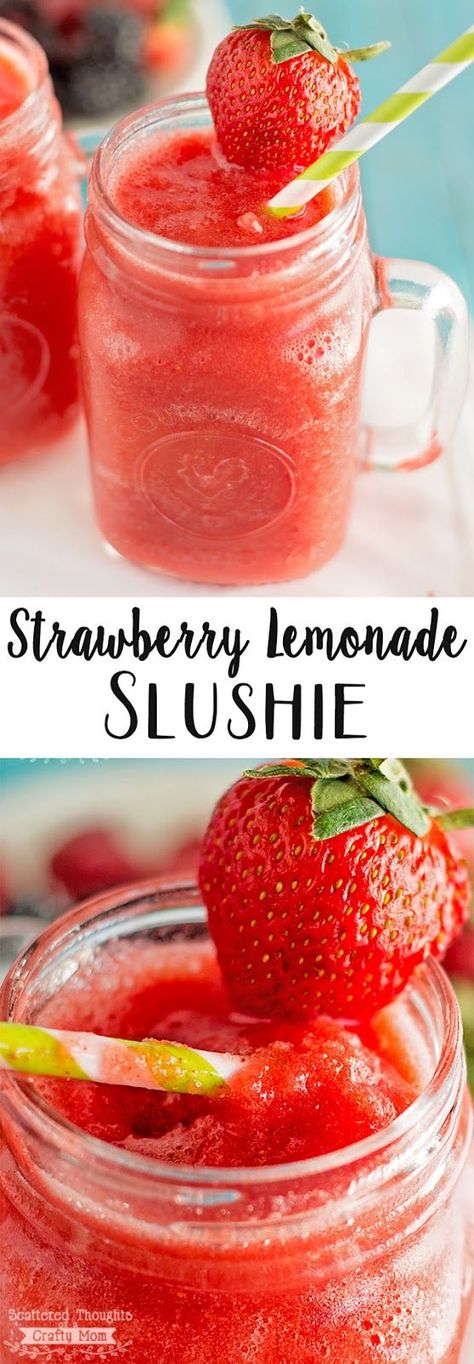 Vodka Strawberries, Lemonade Slushie Recipe, Lemonade Slushie, Lemonade Slush, Drink Vodka, Lemonade Slushies, Resep Smoothie, Slushie Recipe, Strawberry Vodka