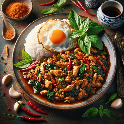 Cooking up Joy - Made with love: Spice Harmony: Thai Basil Chicken (Pad Krapow Gai) Pad Krapow Gai, Pad Kaprow Thai Basil, Pad Ka Prao Recipe, Pad Kra Pow Recipe, Pad Kaprao, Thai Chicken Basil, Kra Pow, Pad Krapow, Iraqi Cuisine