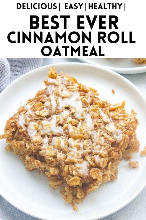 Cinnamon Roll Baked Oatmeal, Healthy Oats Breakfast, Cinnamon Roll Oatmeal, Baked Oatmeal Recipes Healthy, Oatmeal Healthy, Healthy Oats, Oatmeal Bake, Easy Icing, Cinnamon Roll Bake