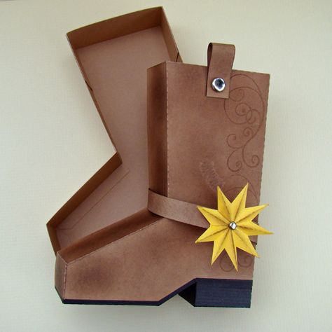 Cowboy boot gift box. Purchase template for $1.99 Cowboy Boot Valentines Boxes, Western Gift Box Ideas, Shoes Template, Cowboy Valentines, Teacher Wallpaper, Best Baby Shoes, Cowboy Crafts, Shoe Template, Paper Shoes