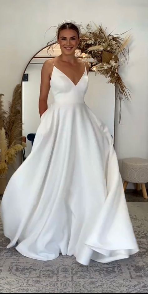 Simple Cute Wedding Dresses, Classic And Simple Wedding Dress, Plain Princess Wedding Dress, Aline Wedding Dress V Neck, Silky Simple Wedding Dress, Wedding Dresses Aline Simple, Simple Wedding A Line Dress, Simple A Frame Wedding Dress, Plain Boho Wedding Dress