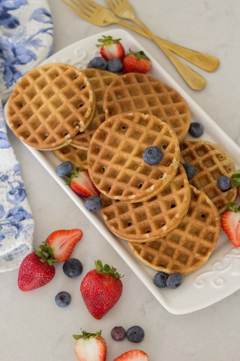 Make Ahead Healthy Protein Waffles - Handmade Farmhouse Banana Oat Muffins Healthy, Mini Waffles, Blueberry French Toast Casserole, Donut Toppings, Mini Breakfast, Healthy Fruit Smoothies, Banana Oat Muffins, Protein Waffles, Handmade Farmhouse