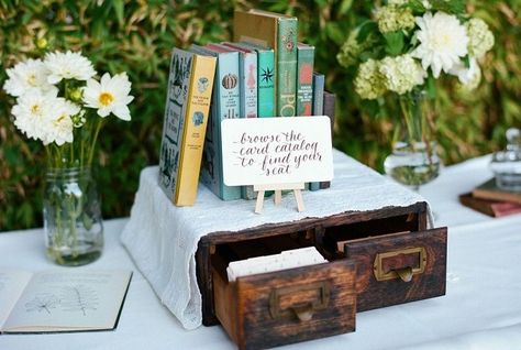 Bookish Wedding, Storybook Invitation, Library Card Catalog, Book Centerpieces, Wedding Table Themes, Book Themed Wedding, Literary Wedding, Library Cards, Library Themes