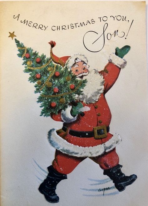 Santa Claus Tree, Santa Claus Images, Santa Christmas Cards, Santa Art, Christmas Ephemera, Christmas Artwork, Cute Reindeer, Vintage Christmas Images, Mid Century Christmas