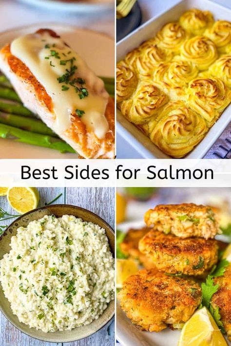 Here's your handy guide to the Best Side Dishes to serve with Salmon! From roasted veggies and fresh salads to rice, potatoes and pasta, these easy and flavorful sides pair perfectly with baked, grilled, or pan-seared salmon. Elevate your salmon dinners with these delicious side dish ideas! Pin this one to your favorite board today. Salmon Roast Dinner, Easy Meal Prep Side Dishes, Best Salmon Sides, Salad To Pair With Salmon, Salmon Asparagus Potatoes, What Goes With Salmon Dinners, Salmon Patties Sides Dishes, Rice Side For Salmon, Sides To Eat With Salmon