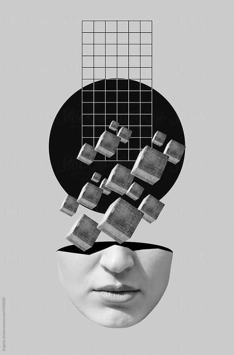 Surrealism Graphic Design Poster, Surreal Graphic Design, Math Poster Design Ideas, Minimalist Surrealism, Stereotypes Art, Surrealism Poster, Cube Artwork, Abstract Graphic Design Posters, Digital Collage Design