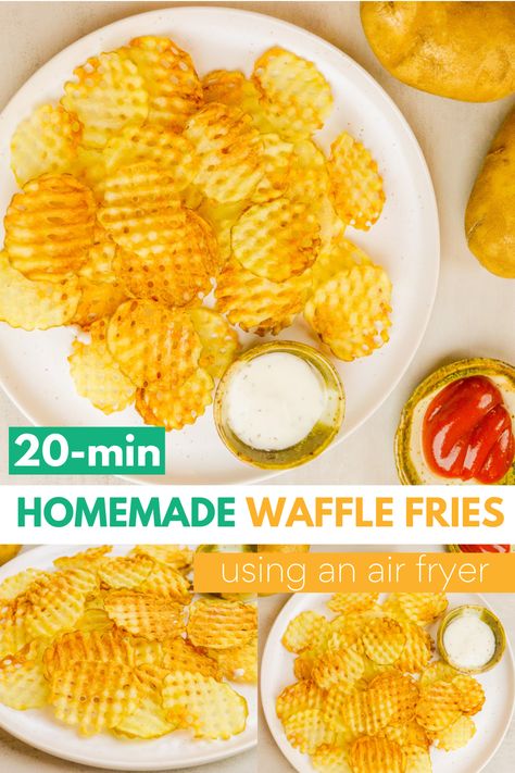 Craving some delicious waffle fries? Make your own homemade waffle fries using an air fryer in just 20 mins! Get the full recipe by clicking here! Homemade French Fries In Air Fryer Oven, Diy Waffle Fries, Homade Fries Air Fryer, How To Make Waffle Fries, Homemade French Fries In Air Fryer, Homemade Fries In Air Fryer, Homemade Waffle Fries, Air Fryer Waffle Fries, Air Fryer French Fries Homemade