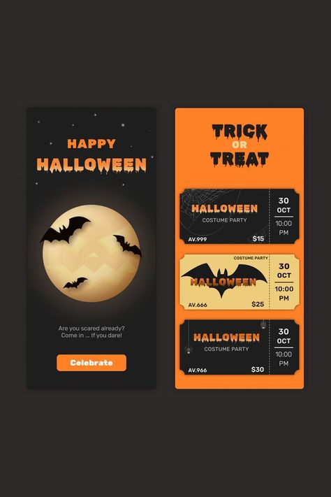 Halloween Web Design, Halloween Party Tickets, Halloween Mobile, Halloween Web, Halloween Layout, Halloween Post, Halloween Stories, Party Tickets, Are You Scared