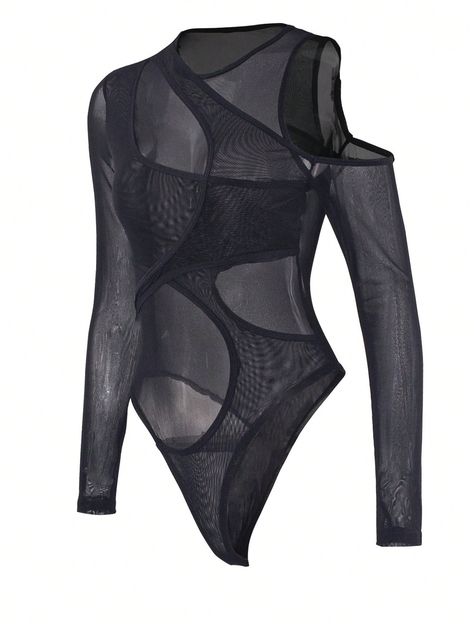 Cut Out Mesh BodysuitI discovered amazing products on SHEIN.com, come check them out! Elegant Bodysuit, Mesh Leotard, Black Cropped Tank, Black Crop Top Tank, Bodysuit Jumpsuit, Body Outfit, Body Suit Outfits, Mesh Bodysuit, Plain Tees