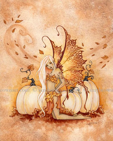 Amy Brown Art, Amy Brown Fairies, Fall Fairy, Imprimibles Halloween, Brown Artwork, Mary Art, Pumpkin Cross Stitch, Amy Brown, Autumn Fairy