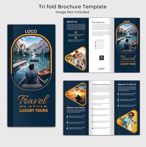 Travel and tourism tri fold brochure tem... | Premium Vector #Freepik #vector #restaurant #catalog #trifold-brochure #business-presentation Brochure Design Ideas Creative, Travel Trifold Brochure Design, Brochures Design Creative, Trifold Design Ideas, Travel Brochure Design Creative, Broucher Ideas Design, Trifold Brochure Design Creative, Brochure Design Layout Templates, Travel Brochure Ideas