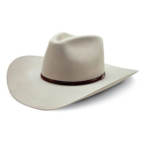 PRICES MAY VARY. Exclusively Designed for the Reagan Library Color: Silverbelly Silk Inner Lining Handcrafted and Made in the USA 4" Inch Brim Exclusive to the Reagan Library, our Reagan Stetson Western Hat is 6X genuine fur felt beaver quality and handcrafted with a 4-inch brim. The silk inner lining showcases a colorful portrait entitled "Last Drop From His Stetson" which portrays a cowboy watering his horse from his Stetson hat. Fur felt Stetson hats are formed, shaped, and trimmed by hand. T Cowboy Hat Styles Men, Felt Beaver, Hat Styles Men, Stetson Cowboy Hats, Cowboy Hat Styles, Mens Cowboy Hats, Stetson Hats, Stetson Hat, Western Hat