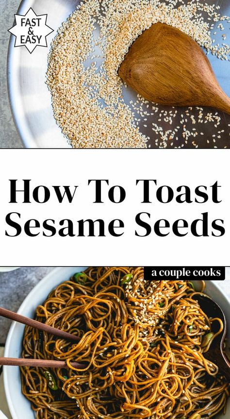 Toasted sesame seeds are crunchier and have a nuttier flavor! They're great for topping noodles, veggies & more. Here's how to toast sesame seeds two ways. #sesame #sesameseeds #howtotoast #toastedsesameseeds #diy #toasted #healthy #plantbased #vegan Sesame Seeds Recipes, Vegetables Rice, Asian Noodle Dishes, Salad Dressing Recipes Healthy, Cooking Substitutions, Vegan Recipes Plant Based, Steamed Green Beans, Beet Hummus, Marinated Tofu