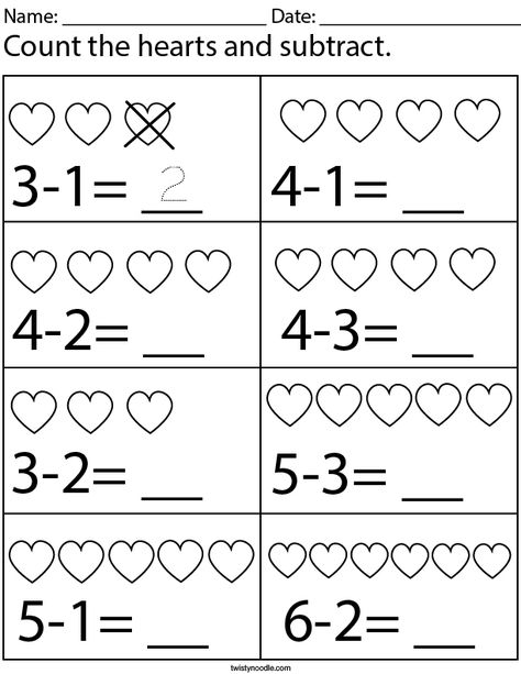 Heart Worksheet, Rozpoznawanie Liter, Easy Math Worksheets, Kindergarten Math Worksheets Addition, Subtraction Kindergarten, Kindergarten Math Worksheets Free, Math Addition Worksheets, Math Subtraction, Subtraction Activities