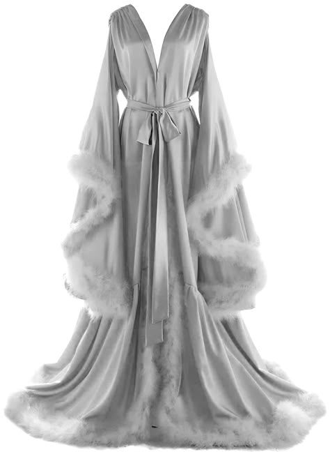 Old Hollywood Nightgown, Old Hollywood Shoes, Robe With Fur, Nightgown Silk, Sleeping Clothes, Fancy Robes, Silk Bathrobe, Pretty Robes, Masquerade Ball Gown