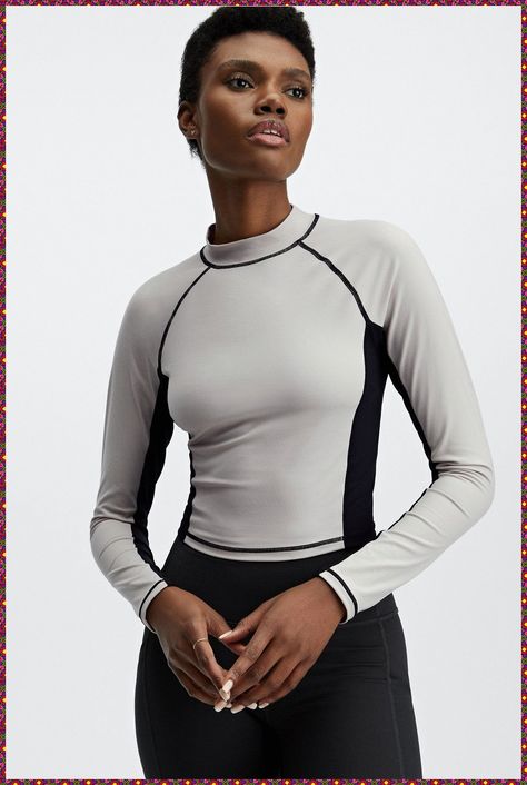 Womens Patterns, 90s Activewear, Fitness Images, Female Activewear, Long Sleeve Activewear, Long Sleeve Workout Top, Sports Wear Women, Long Sleeve Workout, Mock Neck Long Sleeve