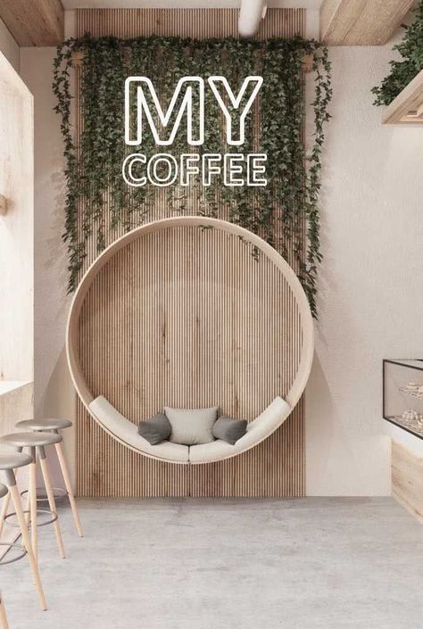 Restaurants Decoration Ideas, Instagrammable Interior Design, Cafe Toilet Design Coffee Shop, Cafe Interiors Ideas, Nutrition Club Ideas Decor, Accent Wall Coffee Shop, Instagramable Walls Cafe Modern, Zen Coffee Shop, Fun Cafe Design