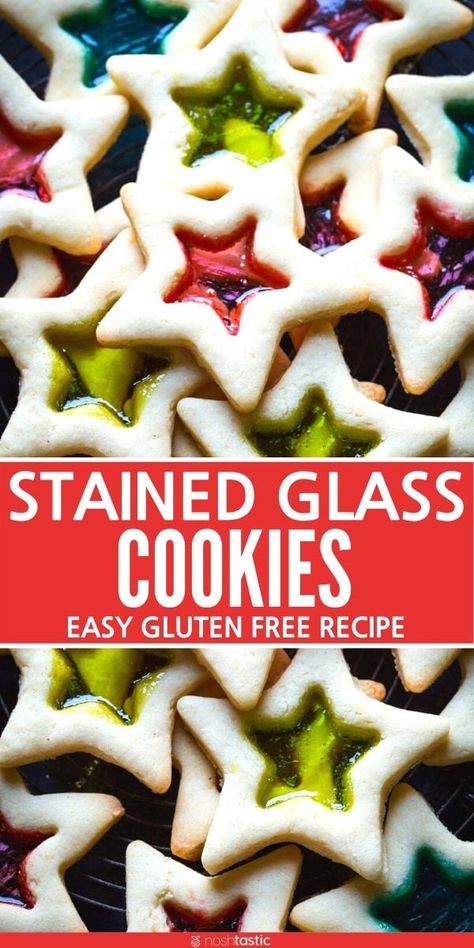 Stained Glass Cookies, easy recipe for gluten free stained glass cookies. Made with Jolly Ranchers to get a beautiful clear window in the cookie. Works for Thanksgiving or Christmas, a great holiday cookie. Cookies Easy Recipe, Glass Cookies, Strawberry Oatmeal Bars, Blueberry Crumble Bars, Cookies For Christmas, Gluten Free Christmas Cookies, Jolly Ranchers, Stained Glass Cookies, Cookies Gluten Free