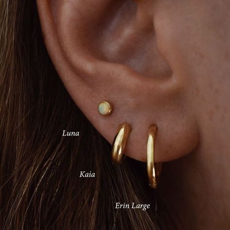 Minimalist Ear Piercings, Cute Ear Piercings, Opal Earrings Stud, Opal Studs, Ear Piercing, Large Hoop Earrings, Huggie Hoop Earrings, Single Earring, Jewelry Inspo