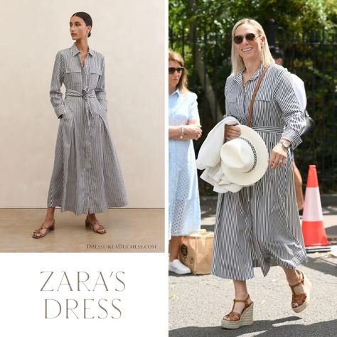 Zara Tindall, Meghan Markle Style, Middleton Style, Prince William And Catherine, Kate Middleton Style, Maxi Shirt Dress, Striped Maxi, Wimbledon, Royal Fashion