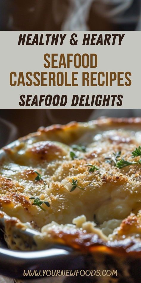 Looking for a healthy yet hearty meal option? Our Seafood Casserole Recipes are packed with nutritious ingredients and the rich flavors of the ocean. Perfect for families looking to enjoy a delicious and balanced meal. Discover your new favorite seafood dish today! #HealthyEating #SeafoodDinner #FamilyMeals #NutritiousAndDelicious #CookingAtHome Tilapia Casserole Recipes, Seafood And Rice Casserole Recipes, Scallop And Shrimp Casserole, Best Seafood Casserole Recipes, Seafood Casserole With Ritz Crackers, Holiday Seafood Dishes, Seafood Ideas For Dinner, Seafood For A Crowd, Fall Seafood Recipes