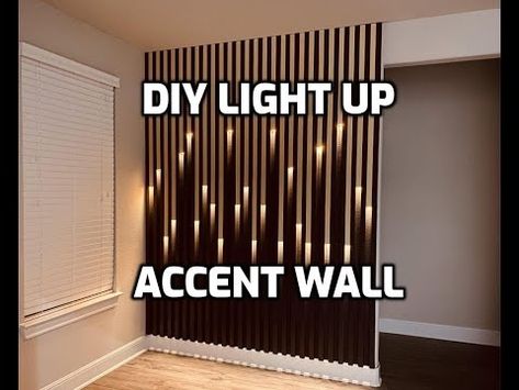 (16) DIY Accent Wall with Lights | Quarantine Project | Feature Wall - YouTube Accent Wall With Lights, Wall With Lights, Perete Accent, Wood Wall Design, Feature Wall Design, Accent Wall Designs, Wood Slat Wall, Diy Accent Wall, Desain Furnitur Modern