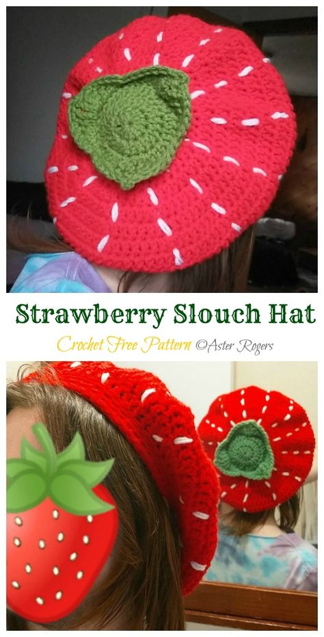 Strawberry Slouch Hat Crochet Free Patterns - Kids #Beanie; Hat Free #Crochet; Patterns Free Crochet Pattern Strawberry, Crochet Patterns Kawaii, Strawberry Hat Crochet Pattern Free, Free Crochet Anime Patterns, Strawberry Crochet Beanie, Free Crochet Strawberry Pattern, Free Strawberry Crochet Pattern, Free Crochet Patterns Hats, Cute Crochet Free Patterns