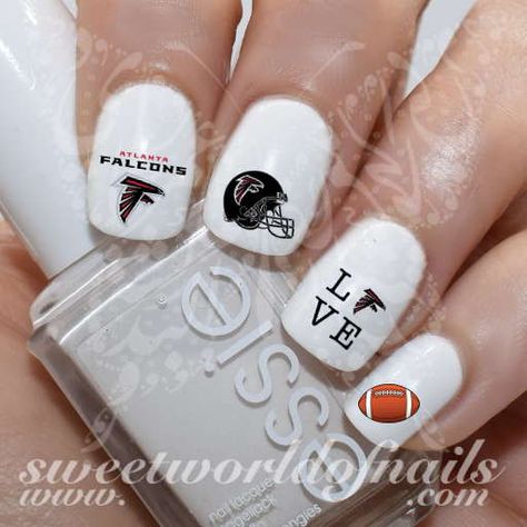 Atlanta Falcons Nail Art NFL Nails American Football Nail Water Decals Water Slides Football Nail Art, Snoopy Nails, Silhouette Nails, Birthday Nail Art, Nail Art Cute, Skull Nail Art, Pineapple Nails, Easter Nail Art Designs, Minnie Mouse Nails