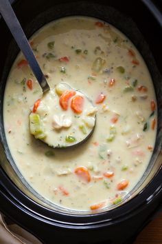 Looking for the perfect comfort food for weeknights or lazy winter weekends? Warm up to a big bowlful of this easy, cheesy chicken soup. Mashed Potatoes With Chicken Broth, Potato Soup With Chicken Broth, Potatoes With Chicken Broth, Mashed Potatoes With Chicken, Potato Soup With Chicken, Soup With Chicken Broth, Slow Cooker Chicken Potatoes, Chicken Potato Soup, Panini Recipes Chicken