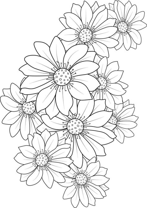 Daisy Flower Bouquet, Coloring Pictures For Kids, Arte Doodle, Doodle Art Flowers, Flower Line Drawings, Spring Coloring Pages, Zen Doodle Art, Flower Drawing Design, Flower Outline