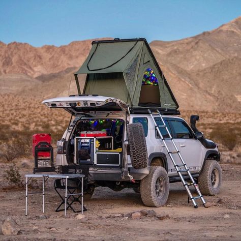 Toyota 4Runner SUV Overland Build W/ Pop-Top Camper Toyota Forerunner Camping, Camping In 4runner, Toyota 4runner Camping, 4 Runner Camping, Overlanding 4runner, 4runner Aesthetic, Suv Overland, 4runner Camper, Overland Setup