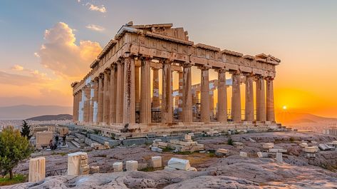 Ancient Parthenon Sunset: The historic Parthenon stands majestic against the vibrant backdrop of a warm sunset in Athens, Greece. #parthenon #sunset #athens #greece #ancient #aiart #aiphoto #stockcake ⬇️ Download and 📝 Prompt 👉 https://ayr.app/l/VRg1 Athens Greece Wallpaper, Antica Grecia Aesthetic, Greece Laptop Wallpaper, Ancient Greece Landscape, Parthenon Architecture, Athens Parthenon, Ancient Greece Architecture, Greece Parthenon, Parthenon Greece