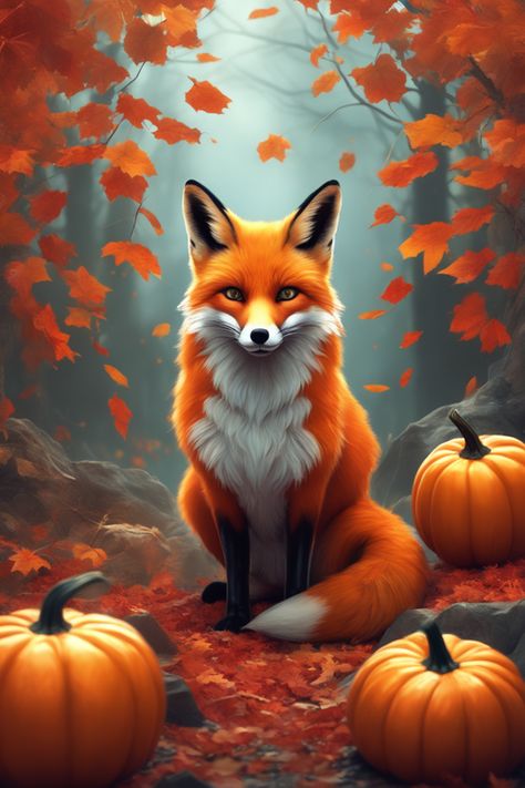 autumn Halloween fox Halloween Fox Art, Fox Background, Galaxy Painting Acrylic, Fox Halloween, Happy Halloween Pictures, Birds Photography Nature, Fox Artwork, Animal Printables, Color Drawing Art