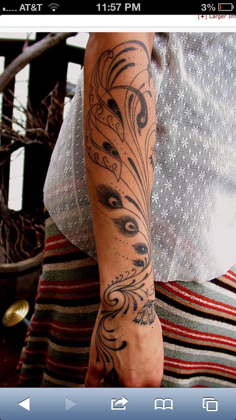 Love this!! Philip Milic Tattoo, Peacock Arm Tattoo, Peacock Feathers Tattoo, Feather Sleeve Tattoo, Peacock Tattoo Sleeve, Tattoo Plume, Feathers Tattoo, Feather Tattoo Arm, Lillies Tattoo