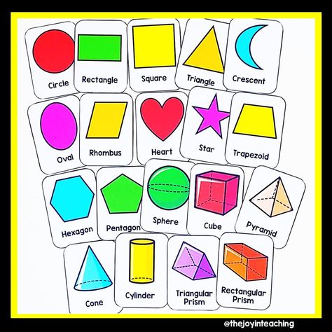 ⭐️ Rated 55 times with positive feedback from teachers just like you! Looking for a fun and engaging way to teach your students about 2D and 3D shapes? These 2D & 3D Shapes Flashcards are perfect for introducing and reviewing shape names and attributes! 🟦🔺✨ ✅ What's Included: ❤️Shape name flashcards with sides & vertices for 2D shapes, and faces, edges, & vertices for 3D shapes ❤️2D and 3D Shapes with names ❤️Flashcards with pictures only – perfect for interactive learning! 🎯 📚 Build th... Shapes With Names, Crescent Squares, 2d 3d Shapes, Shapes Flashcards, 2d And 3d Shapes, Shape Names, Fall Kindergarten, 2d Shapes, 3d Shapes