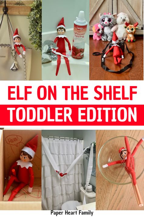 Easy Elf on the Shelf ideas for toddlers to make your child's holiday extra fun while also keeping your nights stress free. These Elf on the Shelf ideas take minutes to implement! Elf On The Shelf Toddler, Elf Poses, Elf On The Shelves, Elf Ideas Easy, Easy Elf On The Shelf, Easy Elf, Awesome Elf On The Shelf Ideas, Elf Activities, Elf Antics